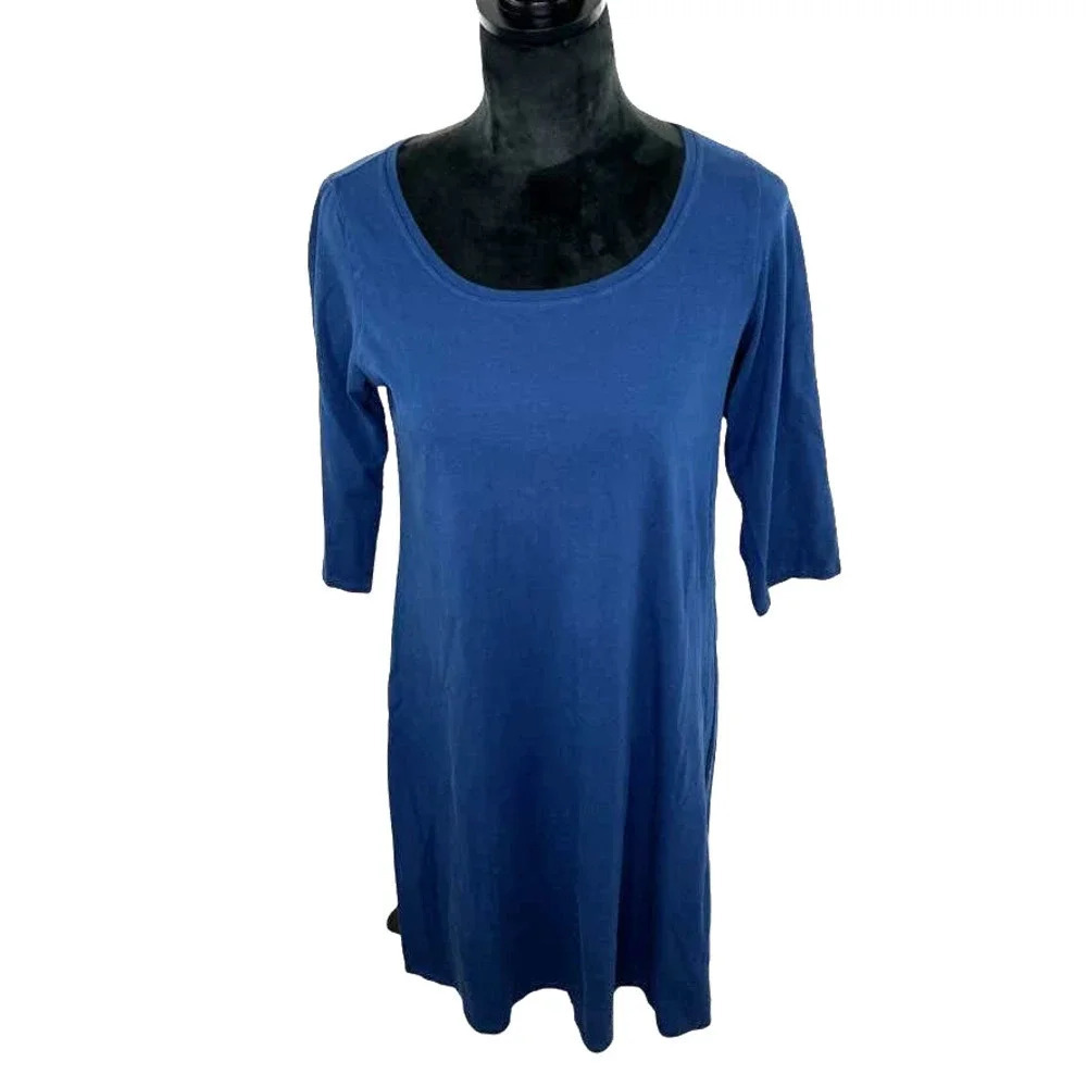Eileen Fisher Scoop Neck Cotton Spandex Dress Navy‎